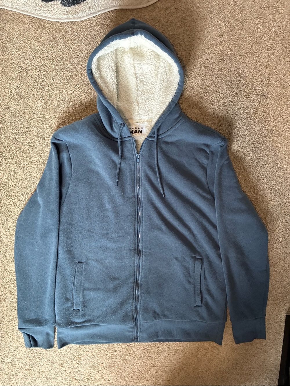 Men's Blue Zip-Up Sherpa-Lined Hoodie Sweater